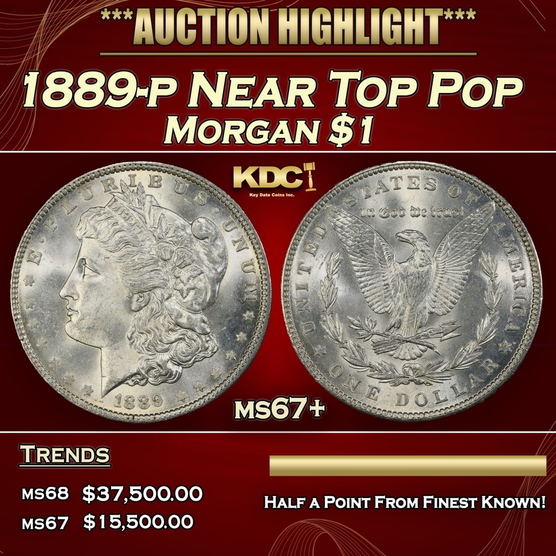 1889-p Morgan Dollar Near Top Pop $1 ms67+ SEGS (1 of 3)
