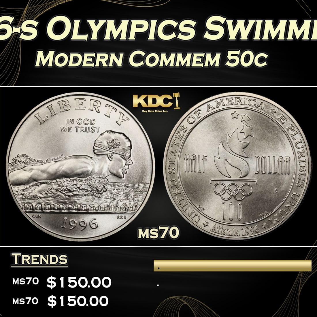 1996-s Olympics Swimming Modern Commem Half Dollar 50c ms70 SEGS (1 of 3)
