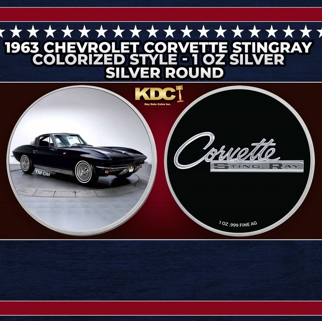 1963 Chevrolet Corvette Stingray Colorized Style - 1 oz Silver Round Round (1 of 3)