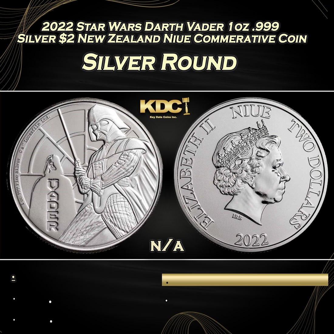 2022 Star Wars Darth Vader 1oz .999 Silver $2 New Zealand Niue Commerative Coin Grades Ungraded (1 of 3)