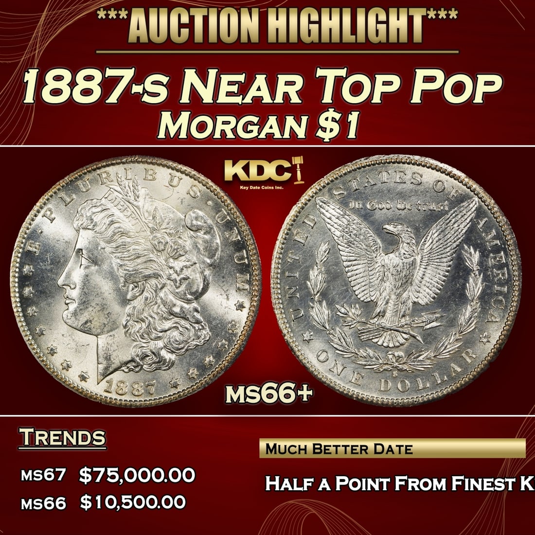 1887-s Morgan Dollar Near Top Pop $1 ms66+ SEGS (1 of 3)