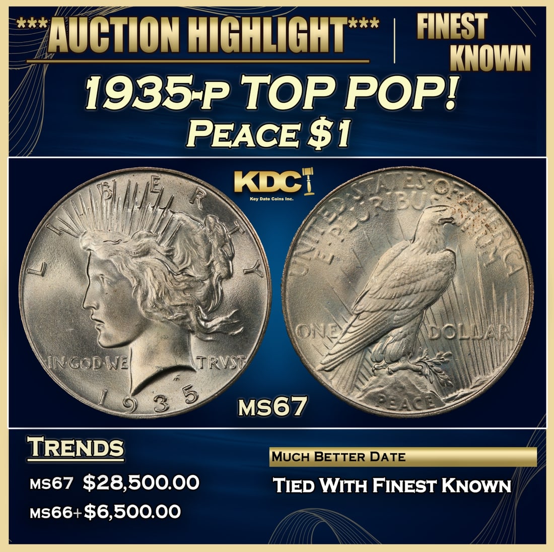 1935-p Peace Dollar TOP POP! $1 ms67 SEGS: 1935-p TOP POP! Peace Dollar $1 ms67 SEGS.