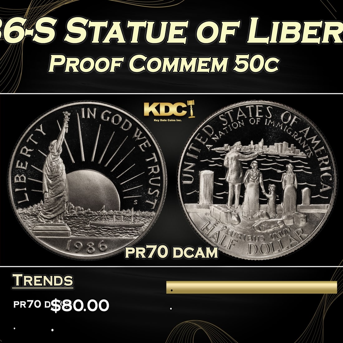 1986-S Statue of Liberty Proof Modern Commem Half Dollar 50c pr70 dcam SEGS: 1986-S Statue of Liberty Modern Commem Half Dollar 50c pr70 dcam SEGS.