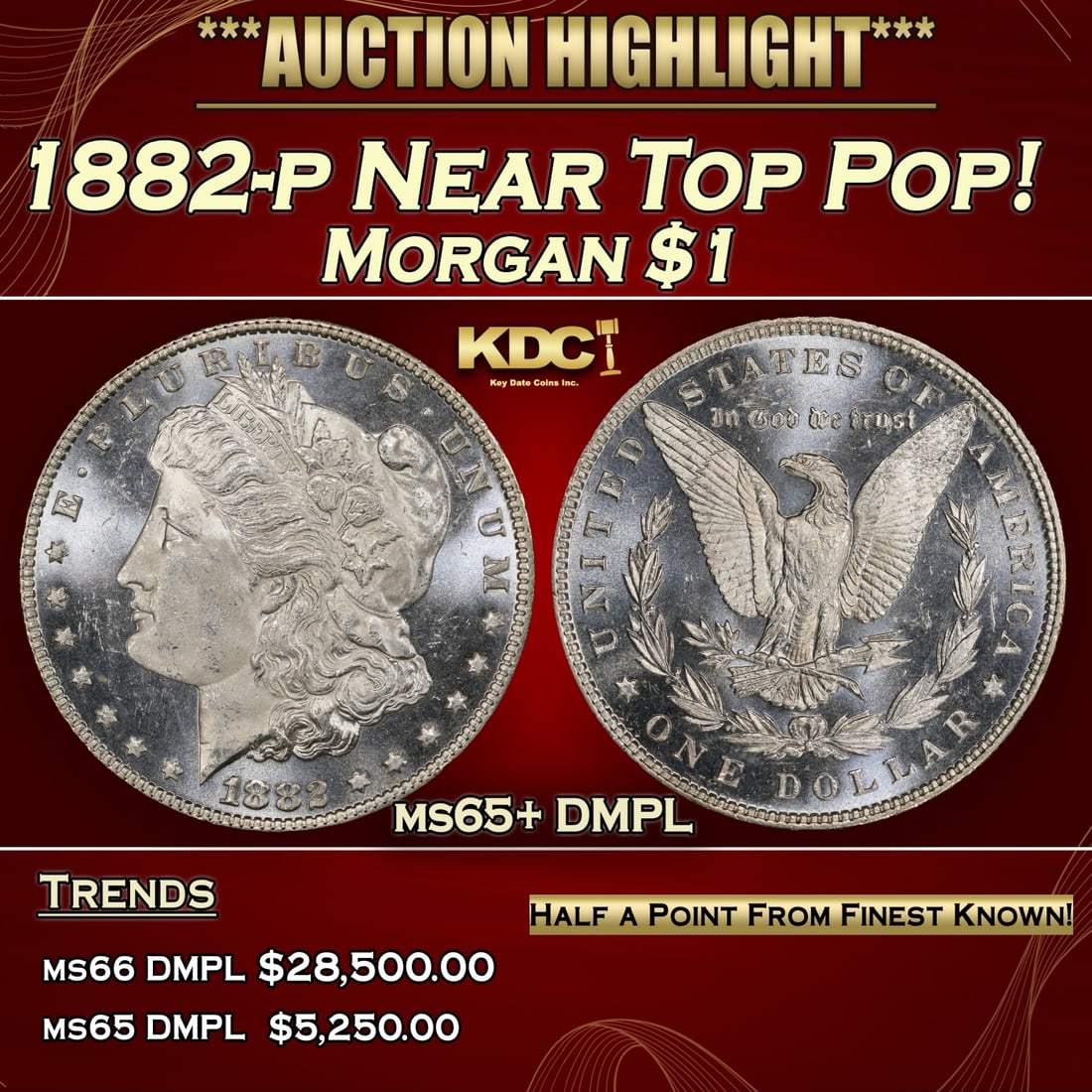 1882-p Morgan Dollar Near Top Pop! $1 ms65+ DMPL SEGS (1 of 3)