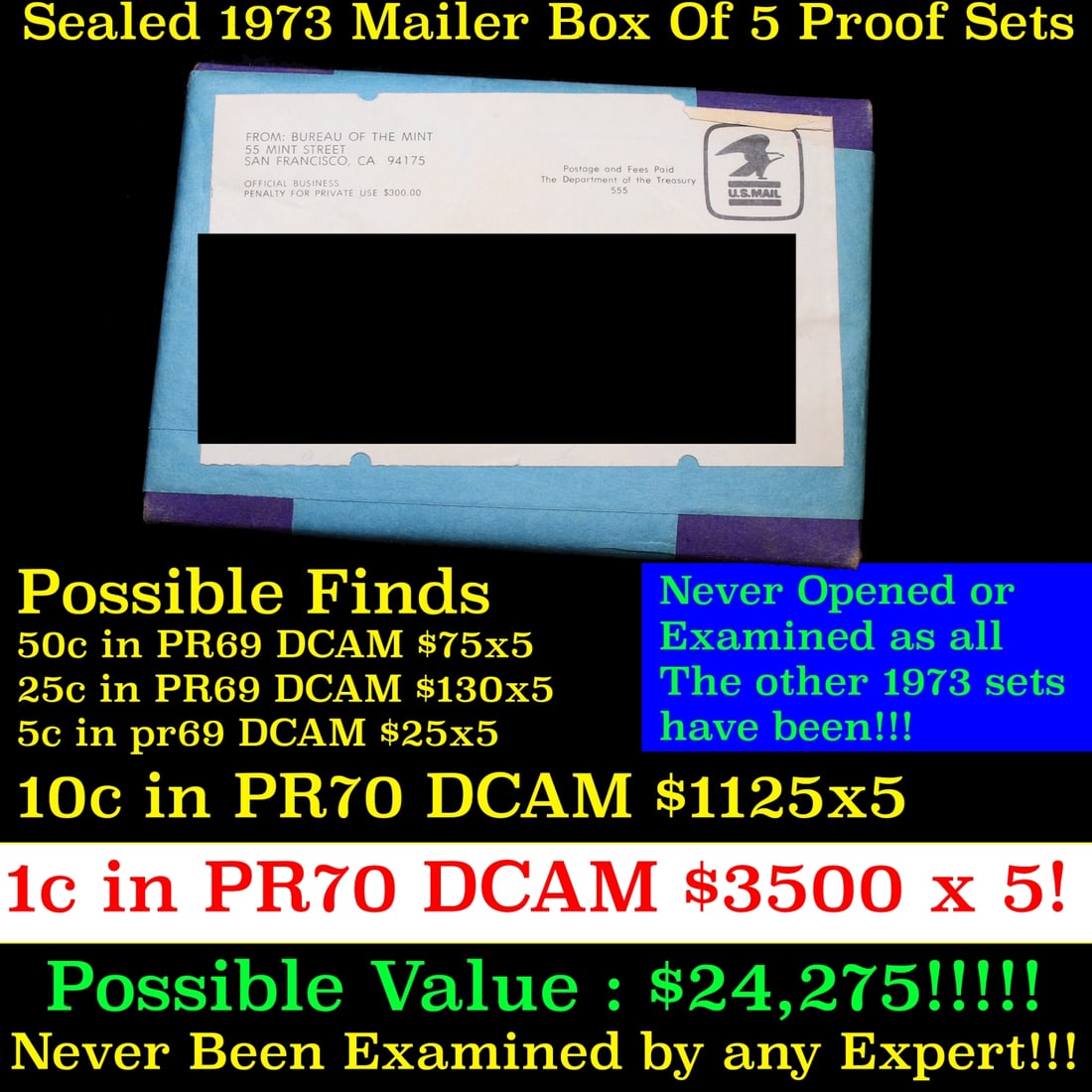 Original sealed box 5- 1973 United States Mint Proof Sets (1 of 1)