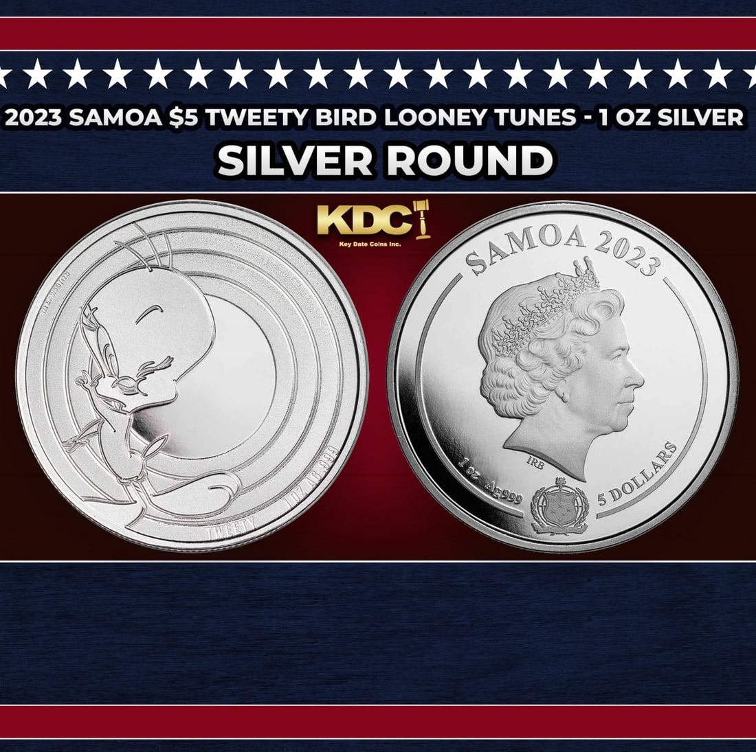 2023 Samoa $5 Tweety Bird Looney Tunes Coin - 1 oz Silver Round Round (1 of 3)