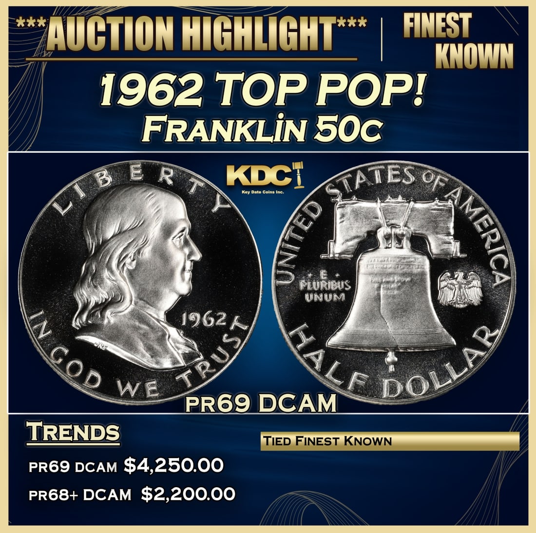 1962 Proof Franklin Half Dollar TOP POP! 50c pr69 DCAM SEGS (1 of 3)