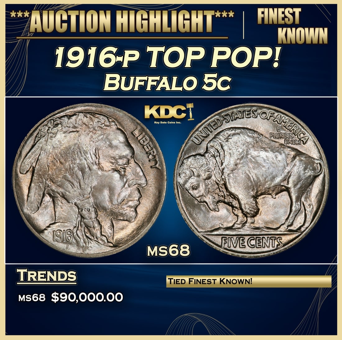1916-p Buffalo Nickel TOP POP! 5c ms68 SEGS (1 of 3)