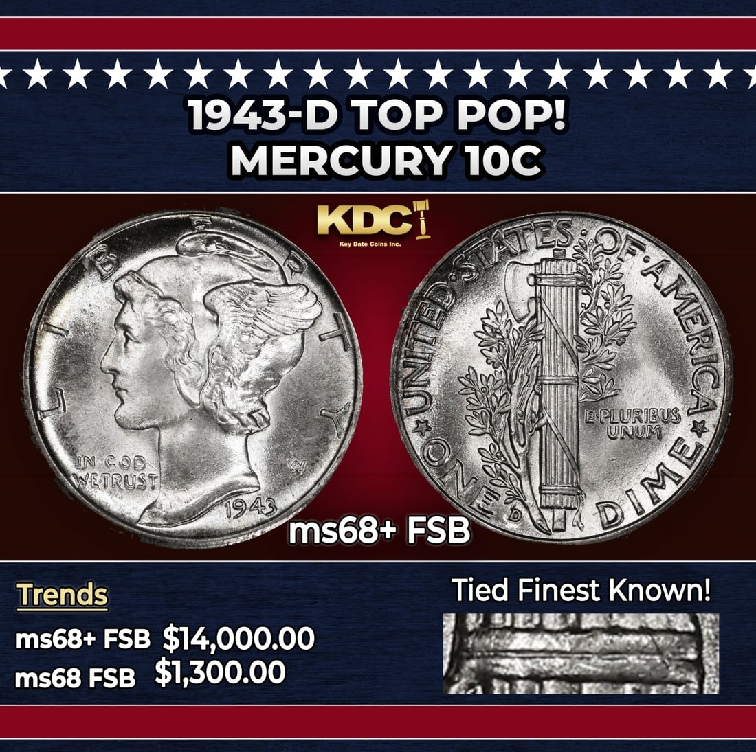 1943-d Mercury Dime TOP POP! 10c ms68+ FSB SEGS (1 of 4)