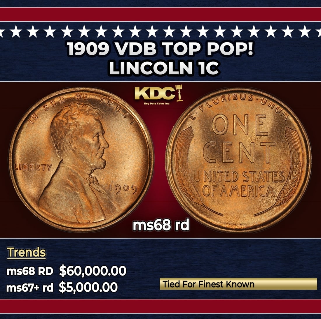1909 VDB Lincoln Cent TOP POP! 1c ms68 rd SEGS (1 of 3)