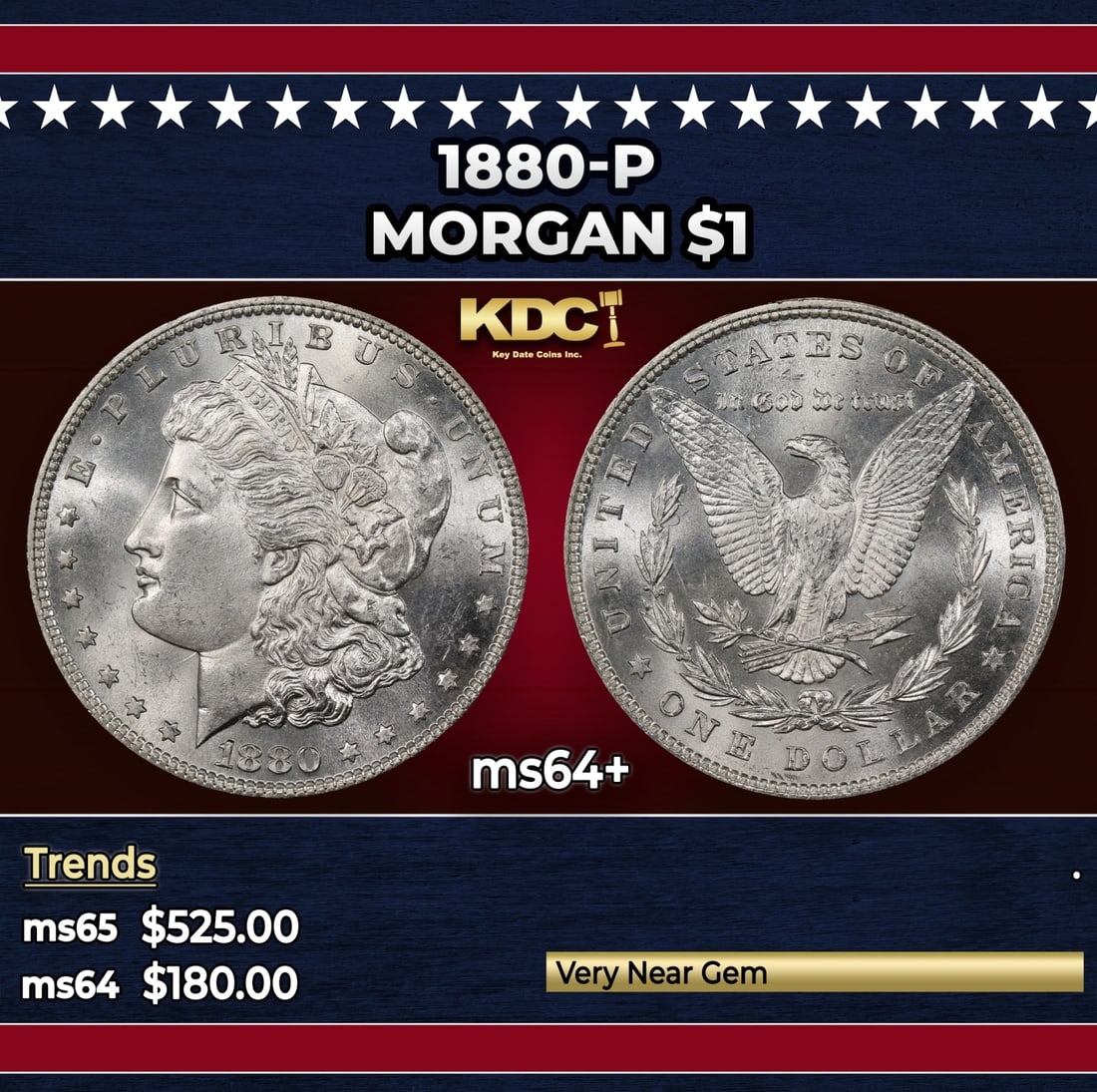 1880-p Morgan Dollar $1 Grades ms64+ (1 of 3)