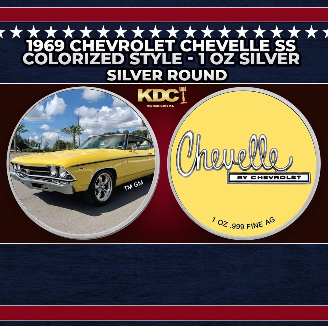 1969 Chevrolet Chevelle SS Colorized Style - 1 oz Silver Round Round (1 of 3)