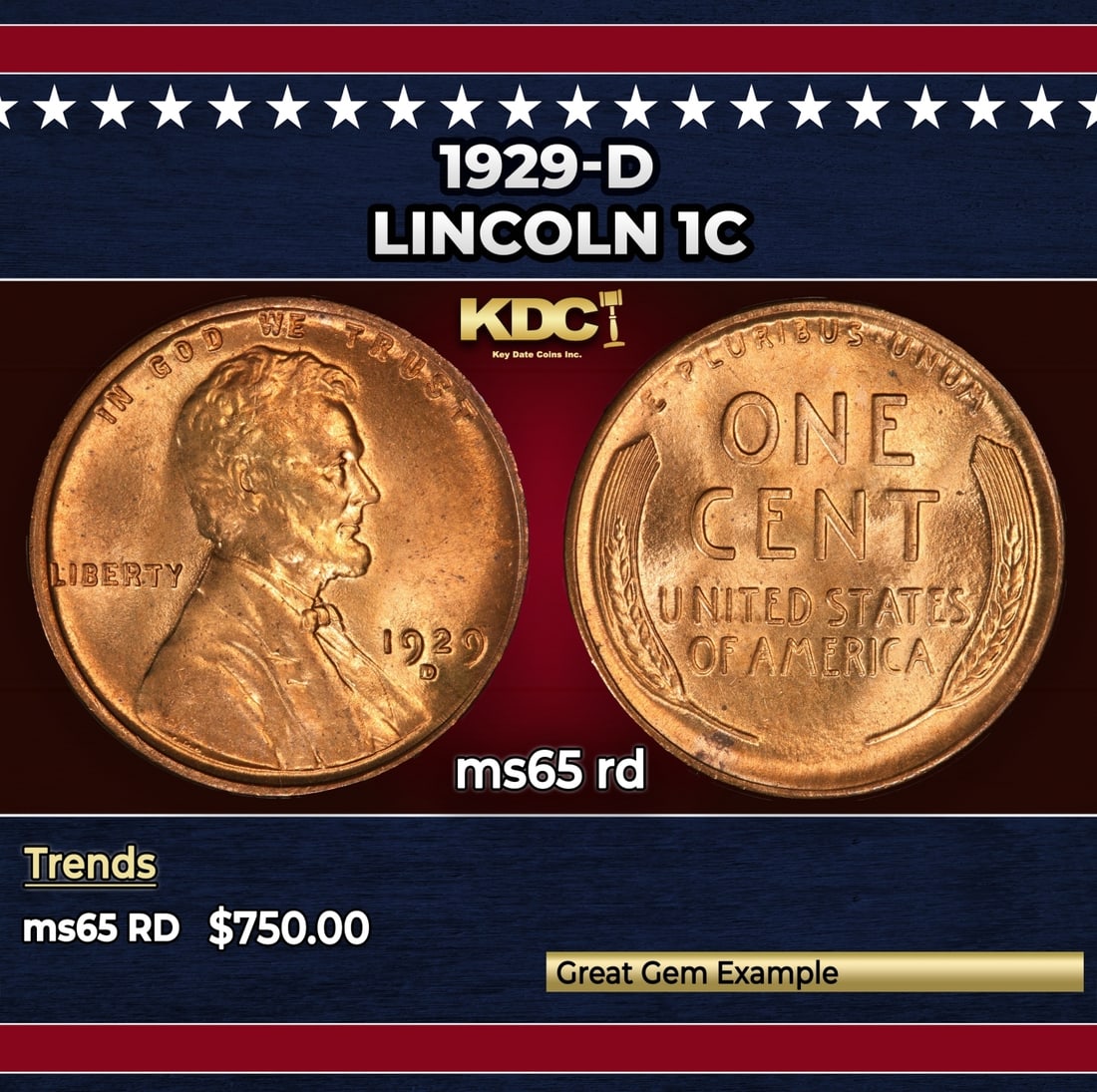 1929-d Lincoln Cent 1c ms65 rd SEGS (1 of 3)