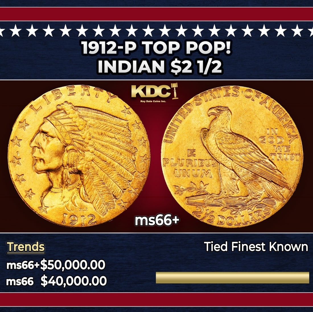 1912-p Gold Indian Quarter Eagle TOP POP! $2 1/2 ms66+ USCG (1 of 3)