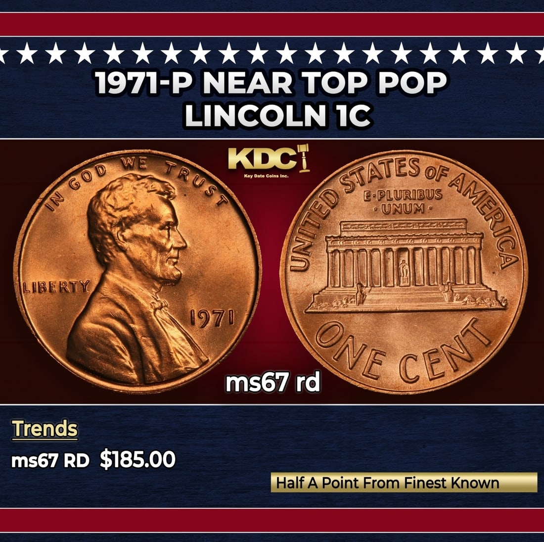 1971-p Lincoln Cent Near Top Pop 1c ms67 rd SEGS: 1971-p Near Top Pop Lincoln Cent 1c ms67 rd SEGS.