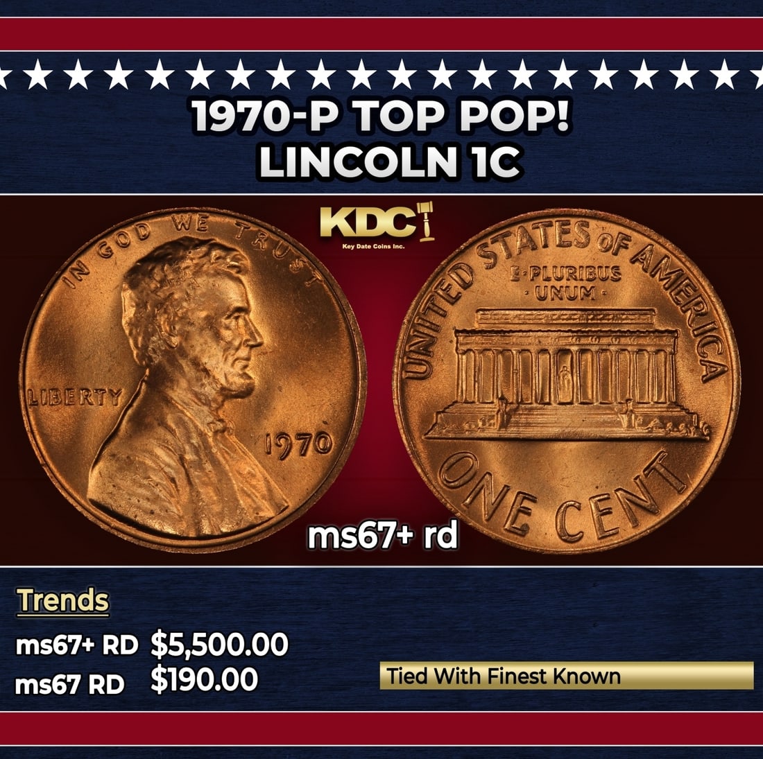 1970-p Lincoln Cent TOP POP! 1c ms67+ rd SEGS: 1970-p TOP POP! Lincoln Cent 1c ms67+ rd SEGS.