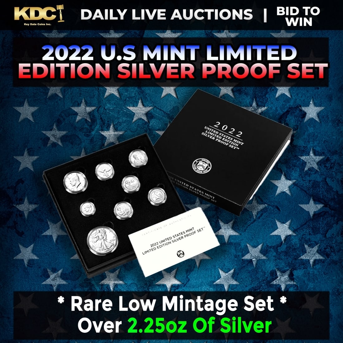 RARE 2022 United States Mint Limited Edition Silver Proof Set 8 coins, Over 2.25oz Of Silver low (1 of 1)