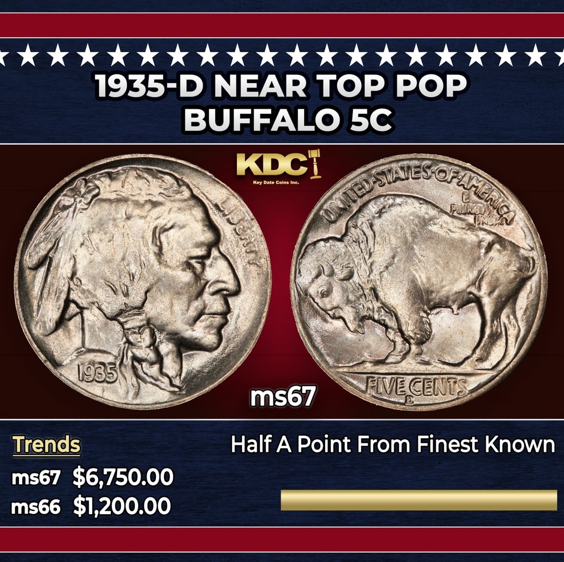 1935-d Buffalo Nickel Near Top Pop 5c ms67 SEGS (1 of 3)