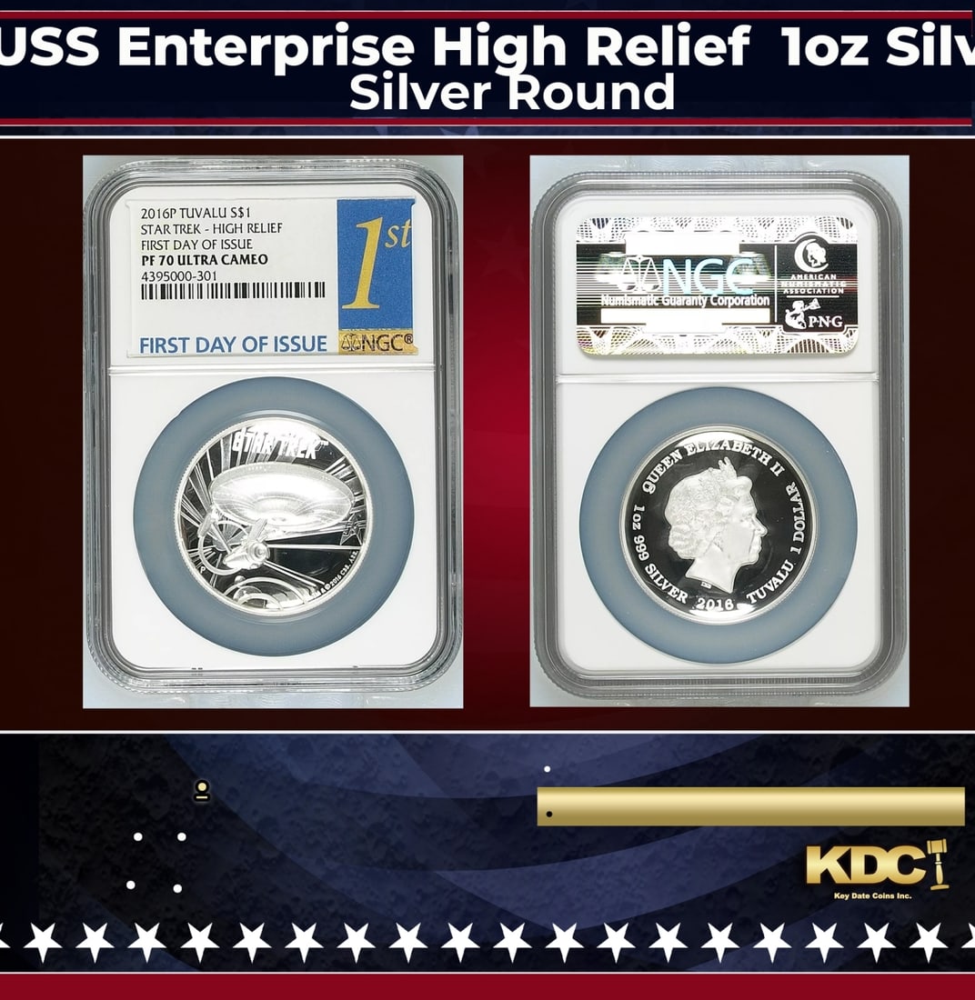 NGC NGC 2016-p Star Trek USS Enterprise High Relief  1oz Silver $1 Australlian Tuvalu  Proof pr70 (1 of 3)
