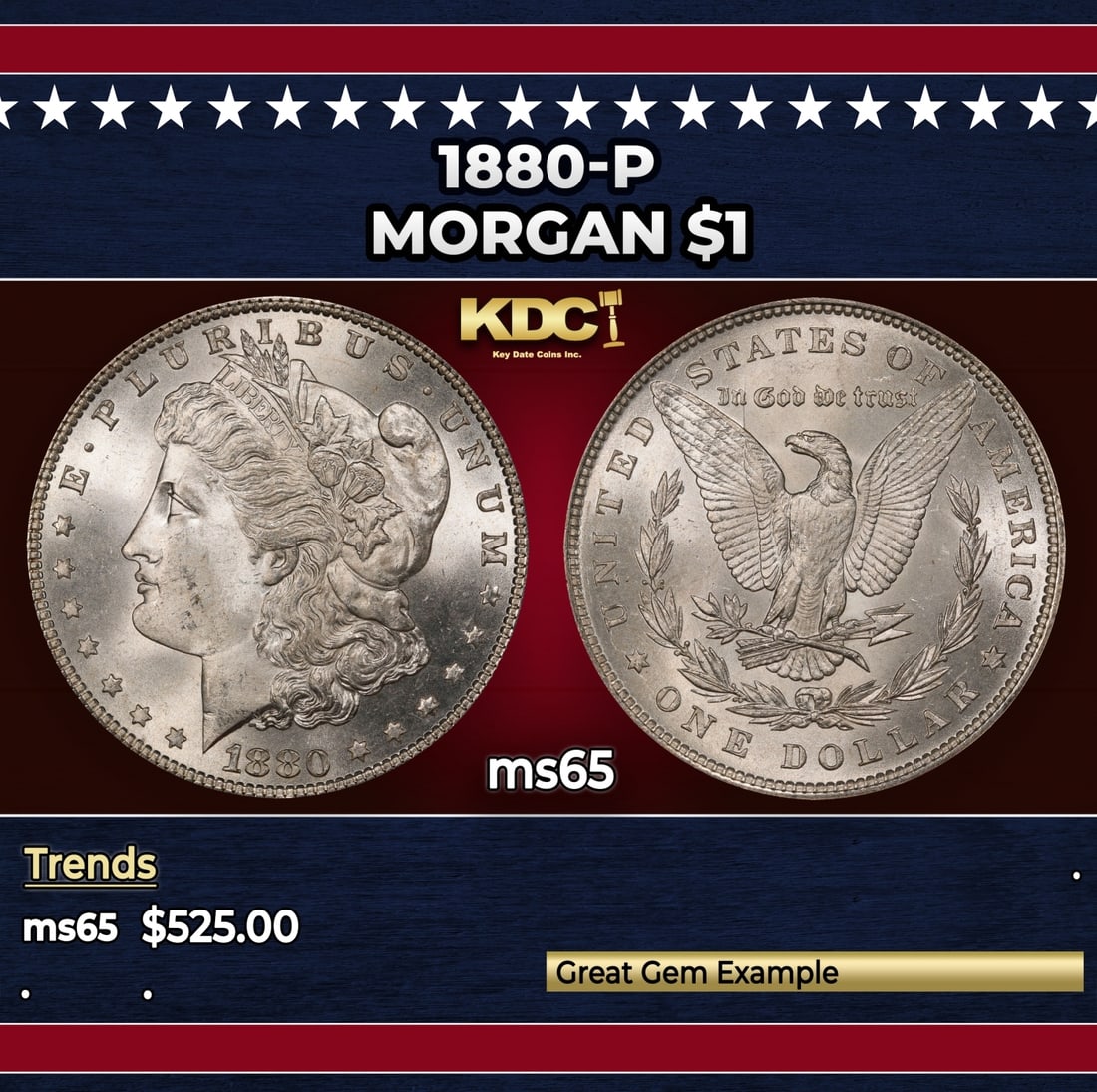 1880-p Morgan Dollar $1 Grades ms65 (1 of 3)