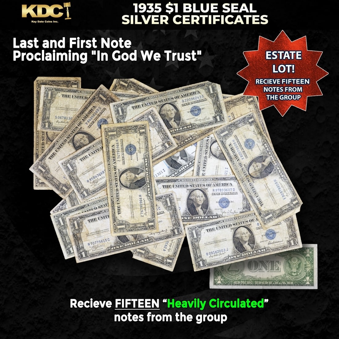 15x 1935 $1 Blue Seal Silver Certificates Heavily Circulated (1 of 1)