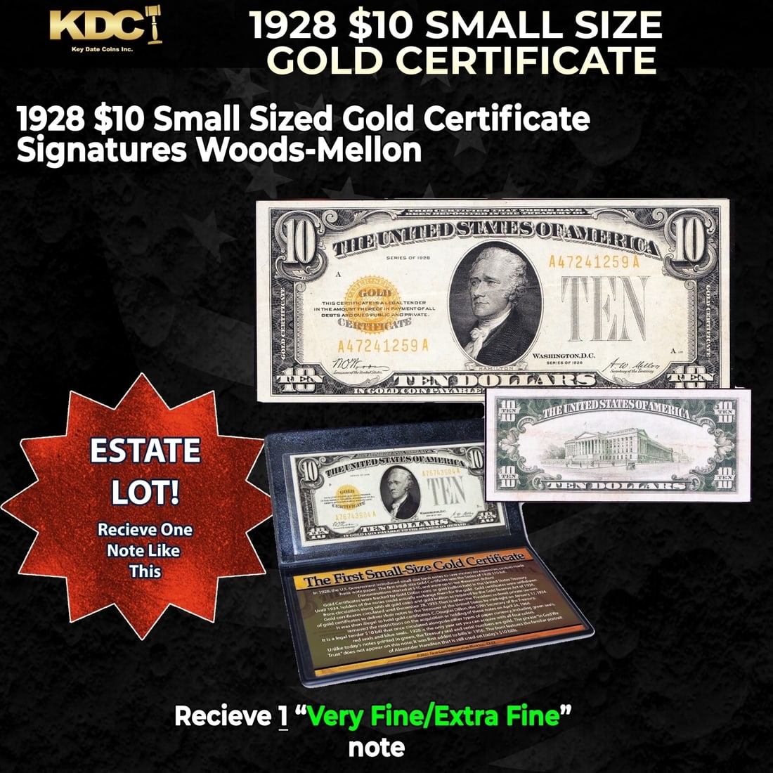 1x 1928 $10 Small Size Gold Certificate Grades VF/XF (1 of 1)