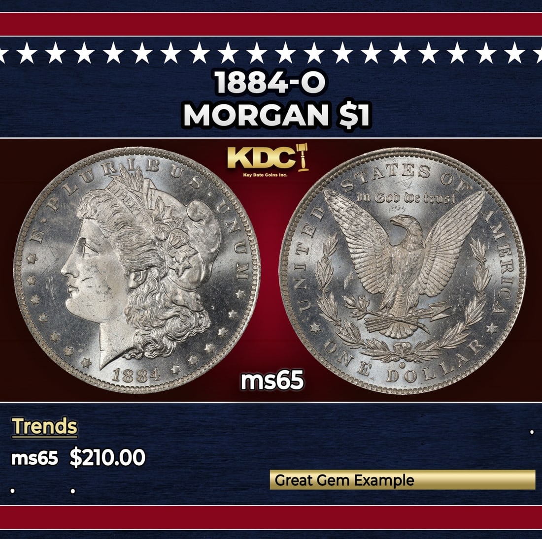 1884-o Morgan Dollar $1 Grades ms65 (1 of 3)