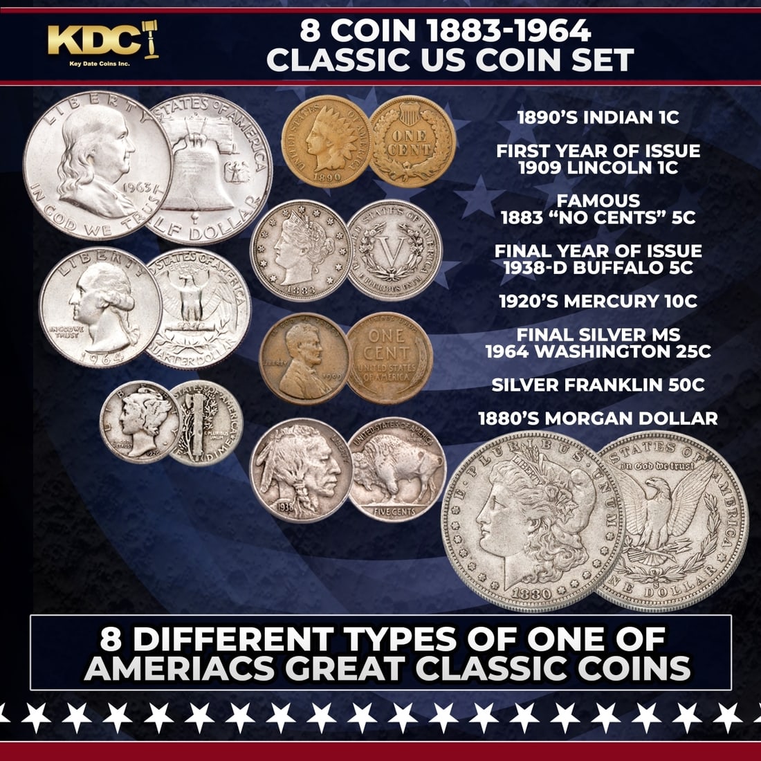 8 Coin 1883-1964 Classic US Type Coin Set (1 of 1)
