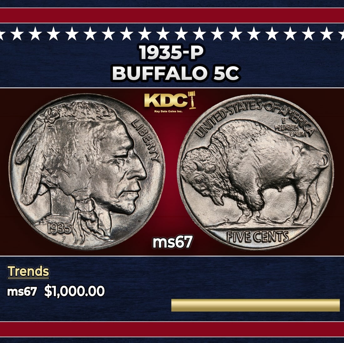 1935-p Buffalo Nickel 5c ms67 SEGS (1 of 3)