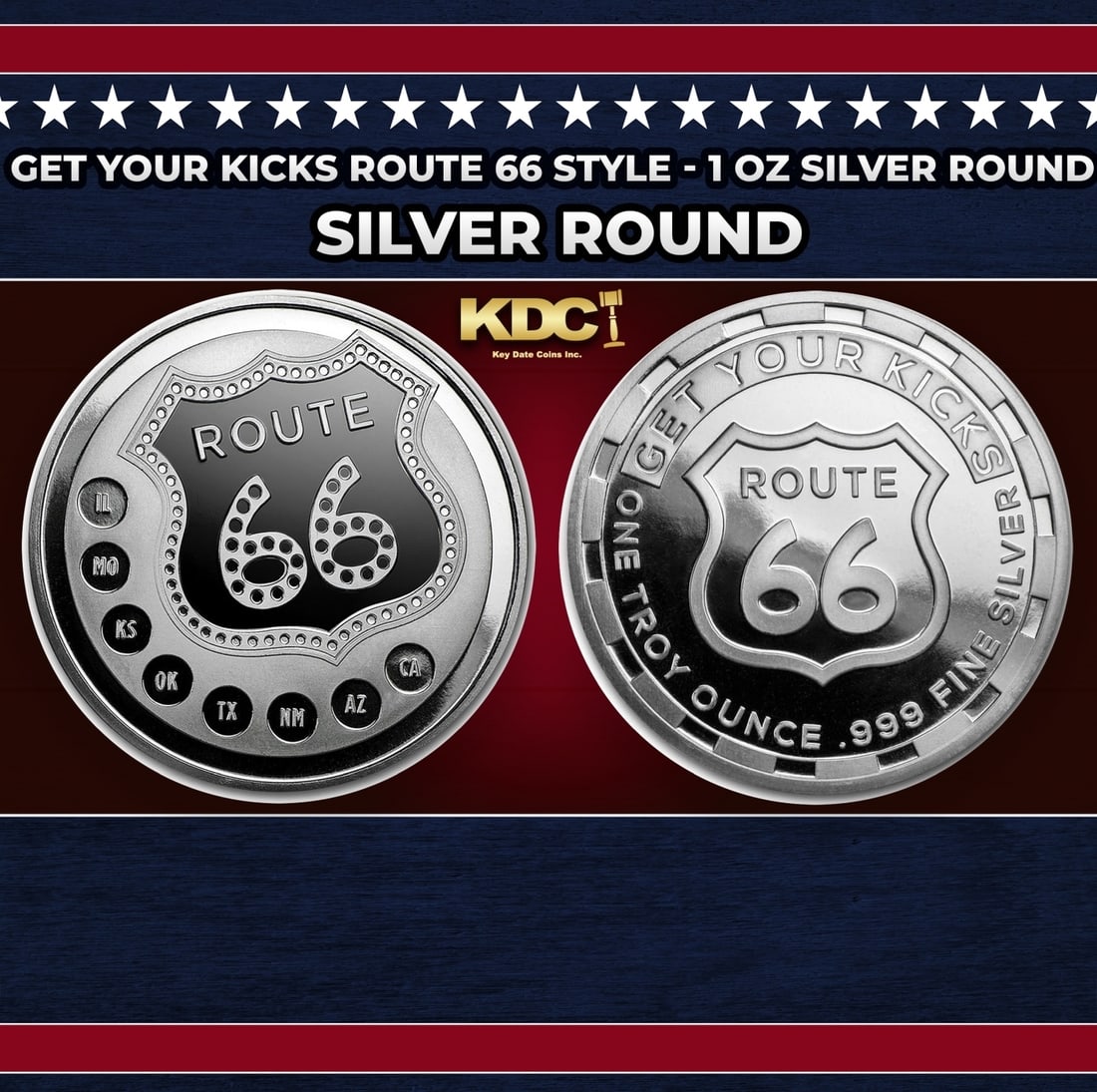 Get Your Kicks Route 66 Style - 1 oz Silver Round Round (1 of 3)