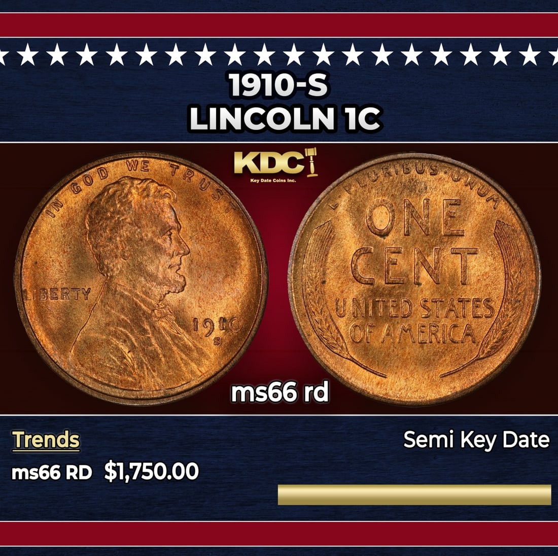 1910-s Lincoln Cent 1c ms66 rd SEGS: 1910-s Lincoln Cent 1c ms66 rd SEGS. Semi Key Date. Per David Hall of PCGS "The 1910-s has long been considered a semi-key date in circulated grades"