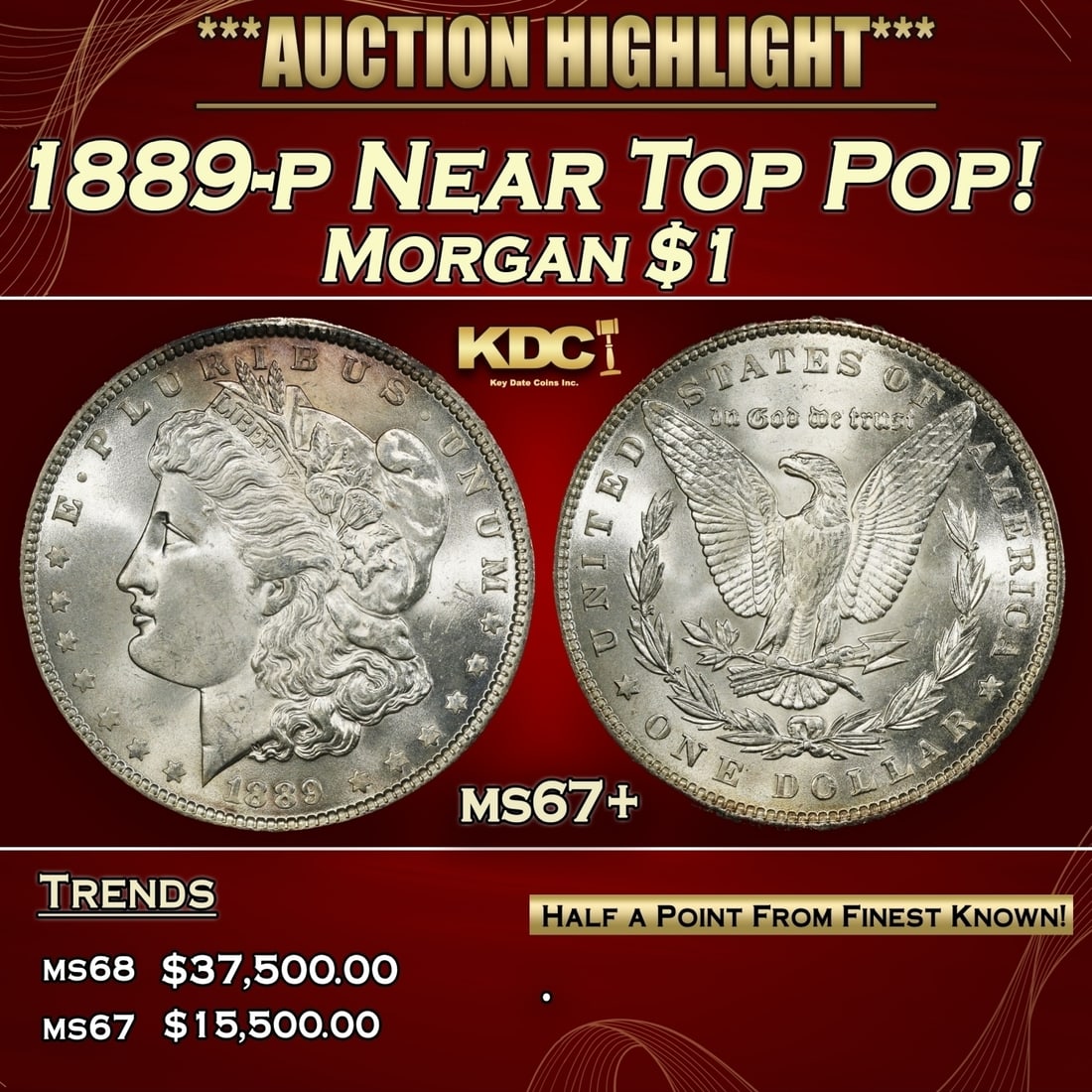 1889-p Morgan Dollar Near Top Pop! $1 ms67+ SEGS (1 of 3)