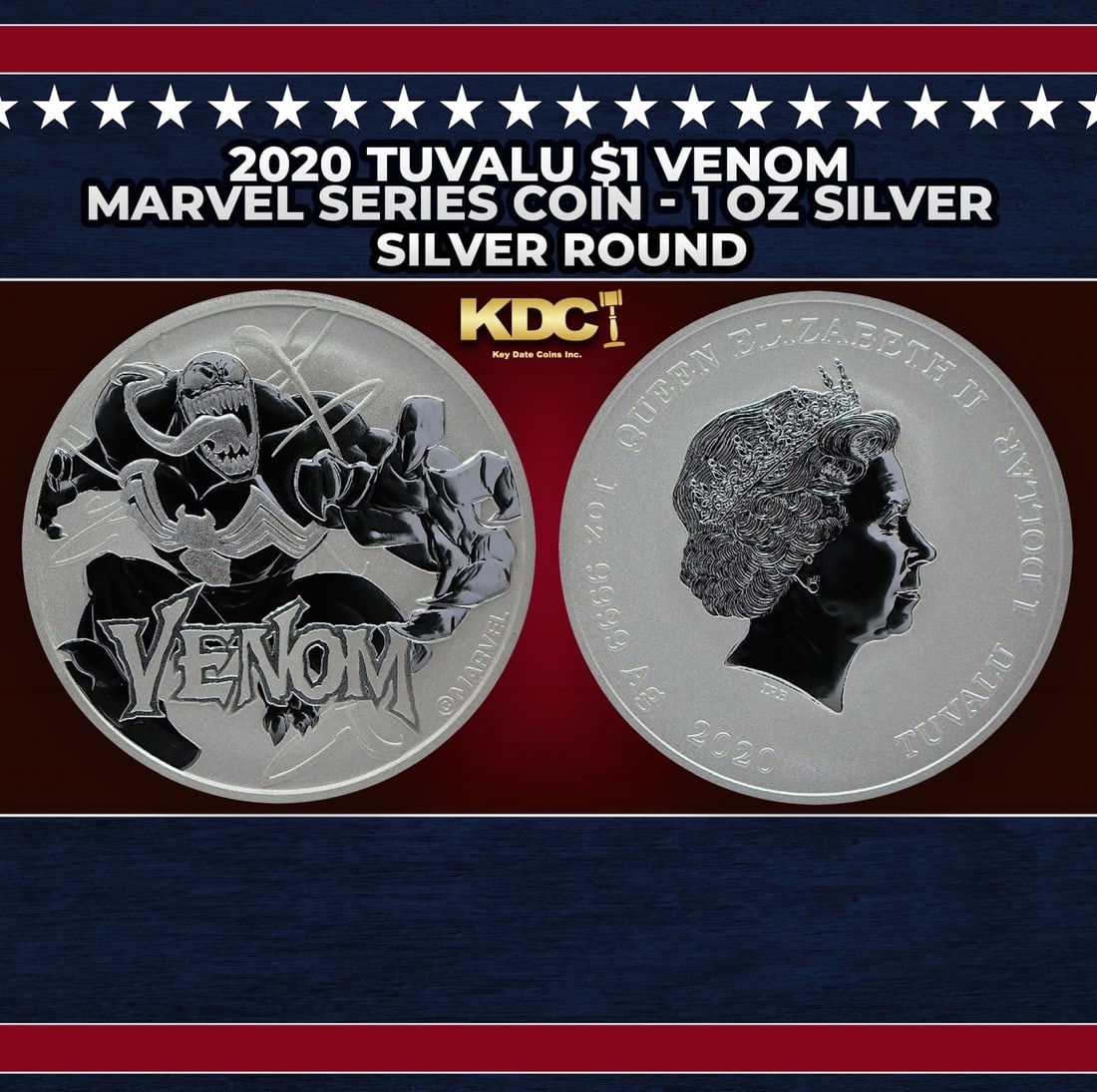 2020 Tuvalu $1 Venom Marvel Series Coin - 1 oz Silver Round Round (1 of 3)