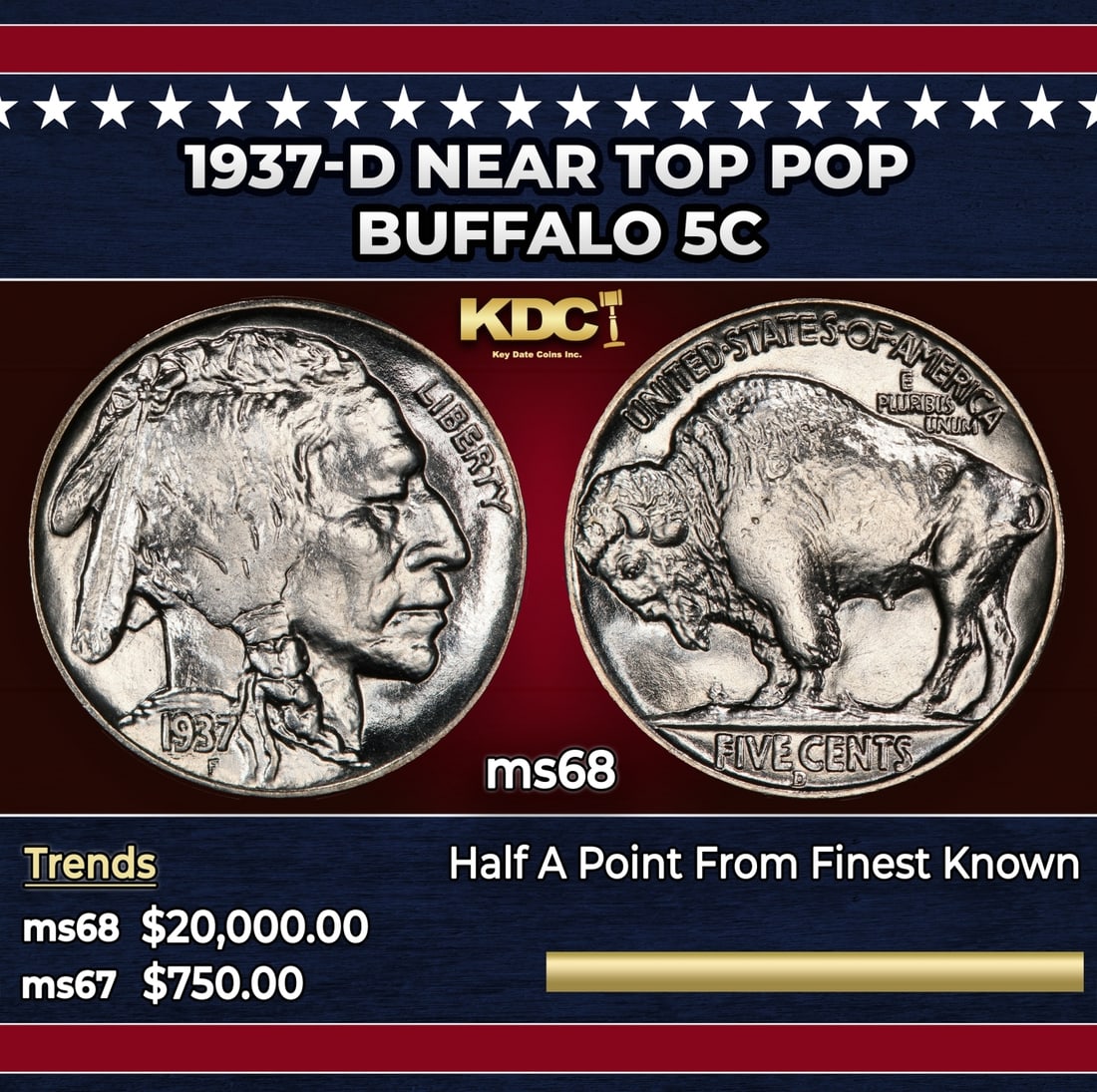 1937-d Buffalo Nickel Near Top Pop 5c ms68 SEGS (1 of 3)