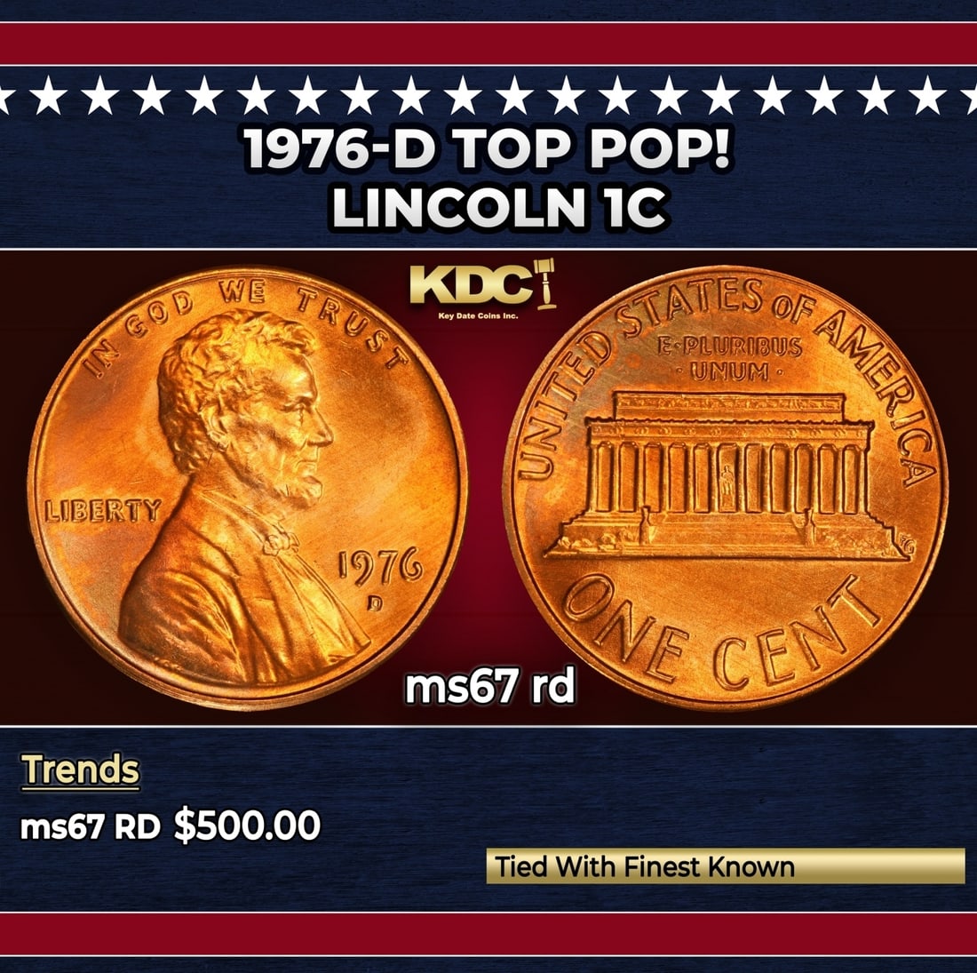 1976-d Lincoln Cent TOP POP! 1c ms67 rd SEGS: 1976-d TOP POP! Lincoln Cent 1c ms67 rd SEGS.