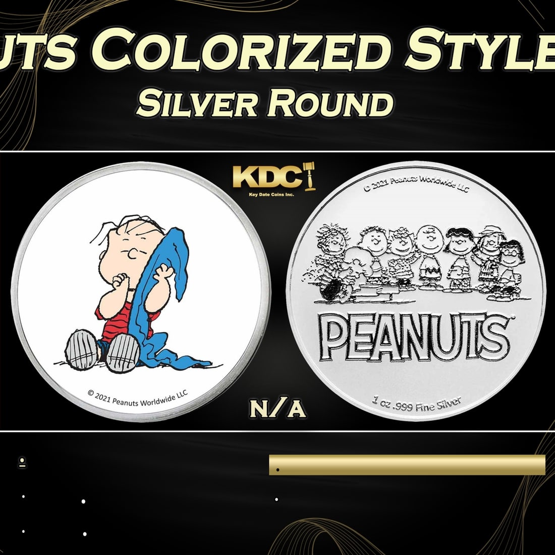 Linus Van Pelt Peanuts Colorized Style - 1 oz Silver Round Round: Linus Van Pelt Peanuts Colorized Style - 1 oz Silver Round. Now you can collect all of the classic Peanuts characters on these officially licensed colorized silver rounds! Contains 1oz of .999 Fine Si