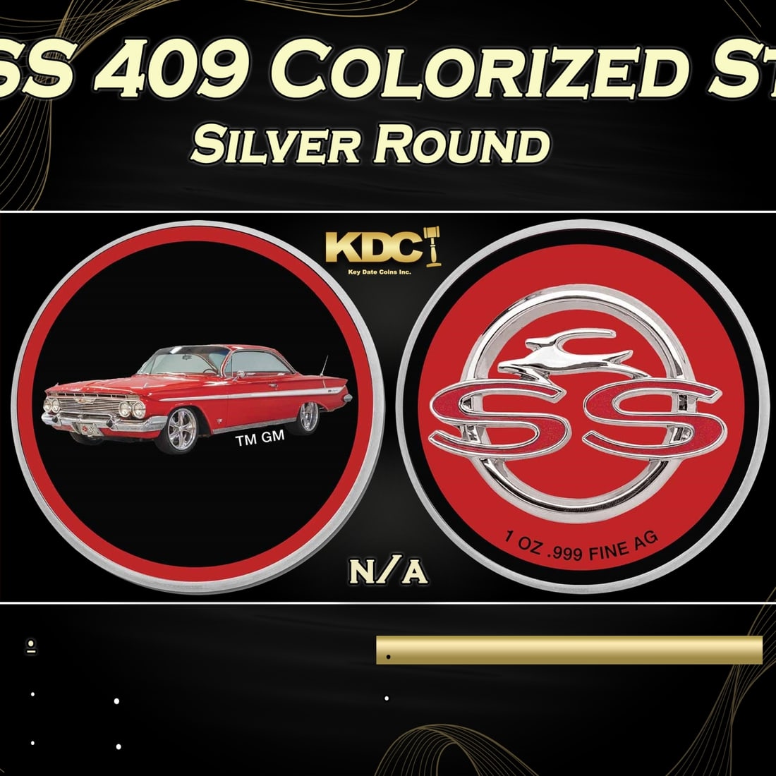 1961 Chevrolet Impala SS 409 Colorized Style - 1 oz Silver Round Round (1 of 3)