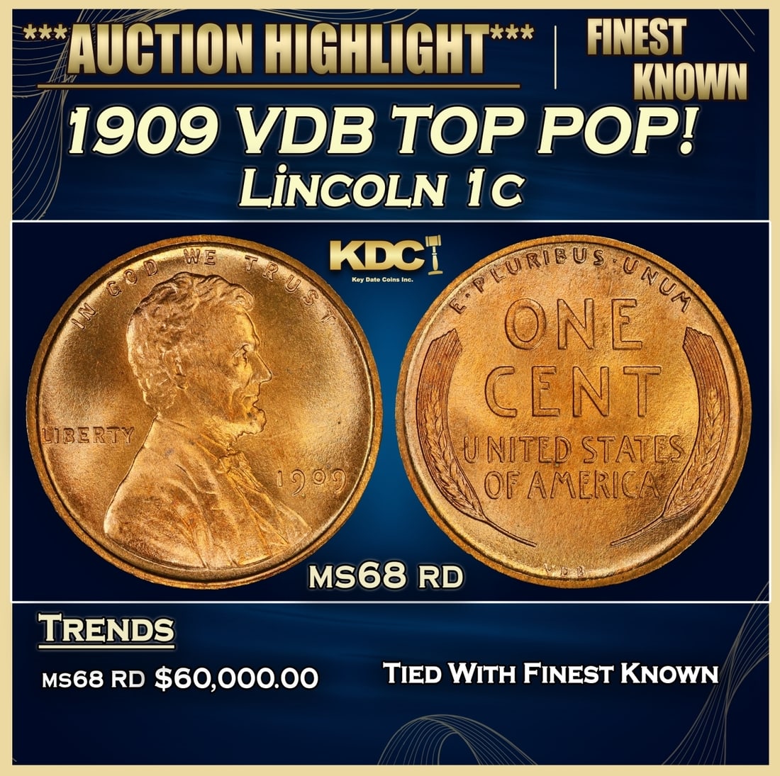 1909 VDB Lincoln Cent TOP POP! 1c ms68 rd SEGS (1 of 3)