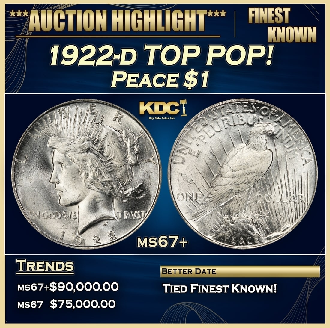 1922-d Peace Dollar TOP POP! $1 ms67+ SEGS (1 of 3)