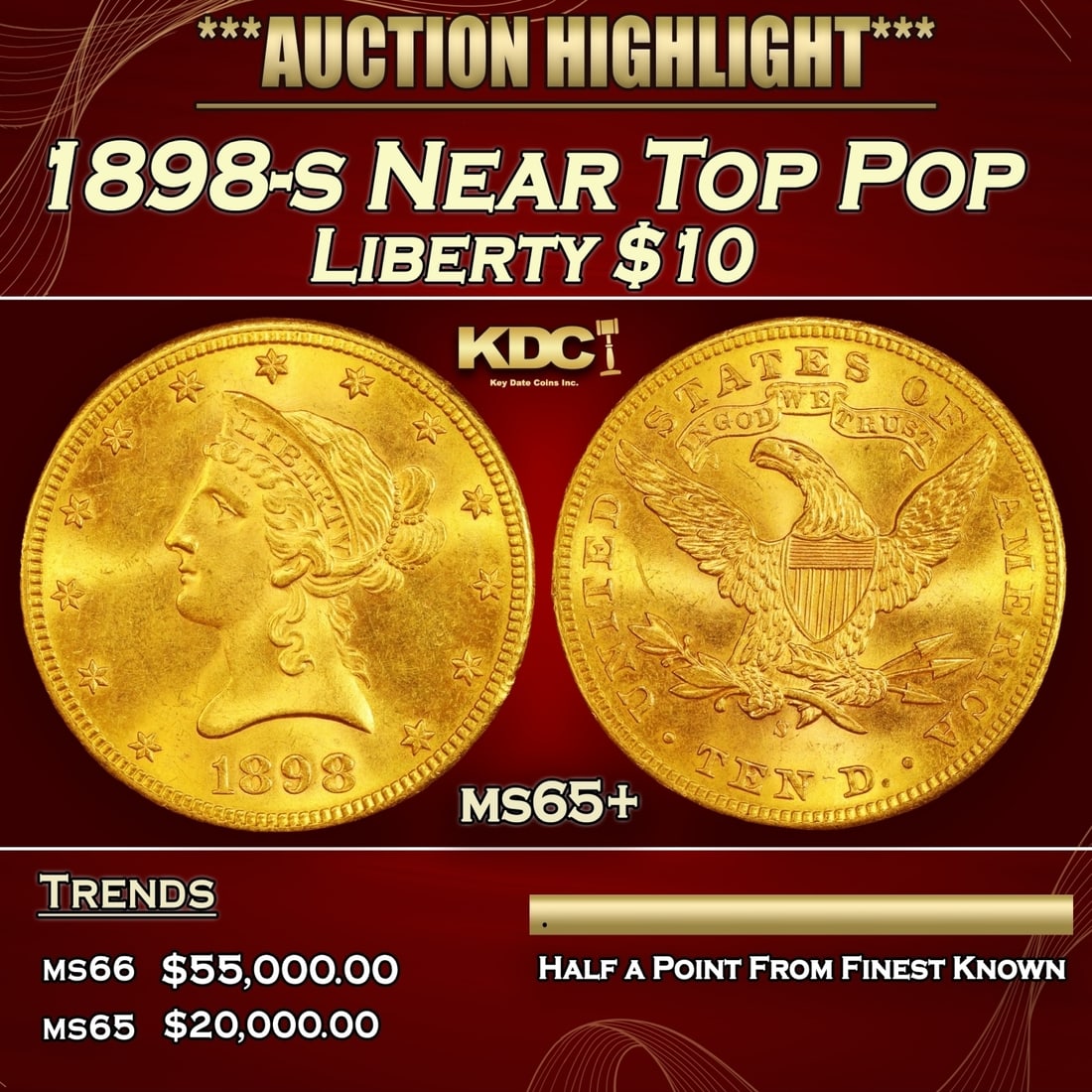 1898-s Gold Liberty Eagle Near Top Pop $10 ms65+ SEGS (1 of 3)