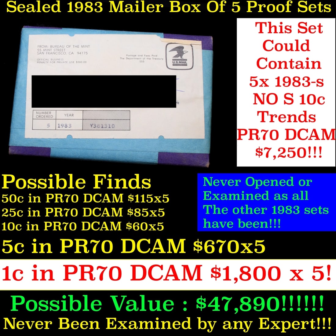 Original sealed box 5- 1983 United States Mint Proof Sets (1 of 1)