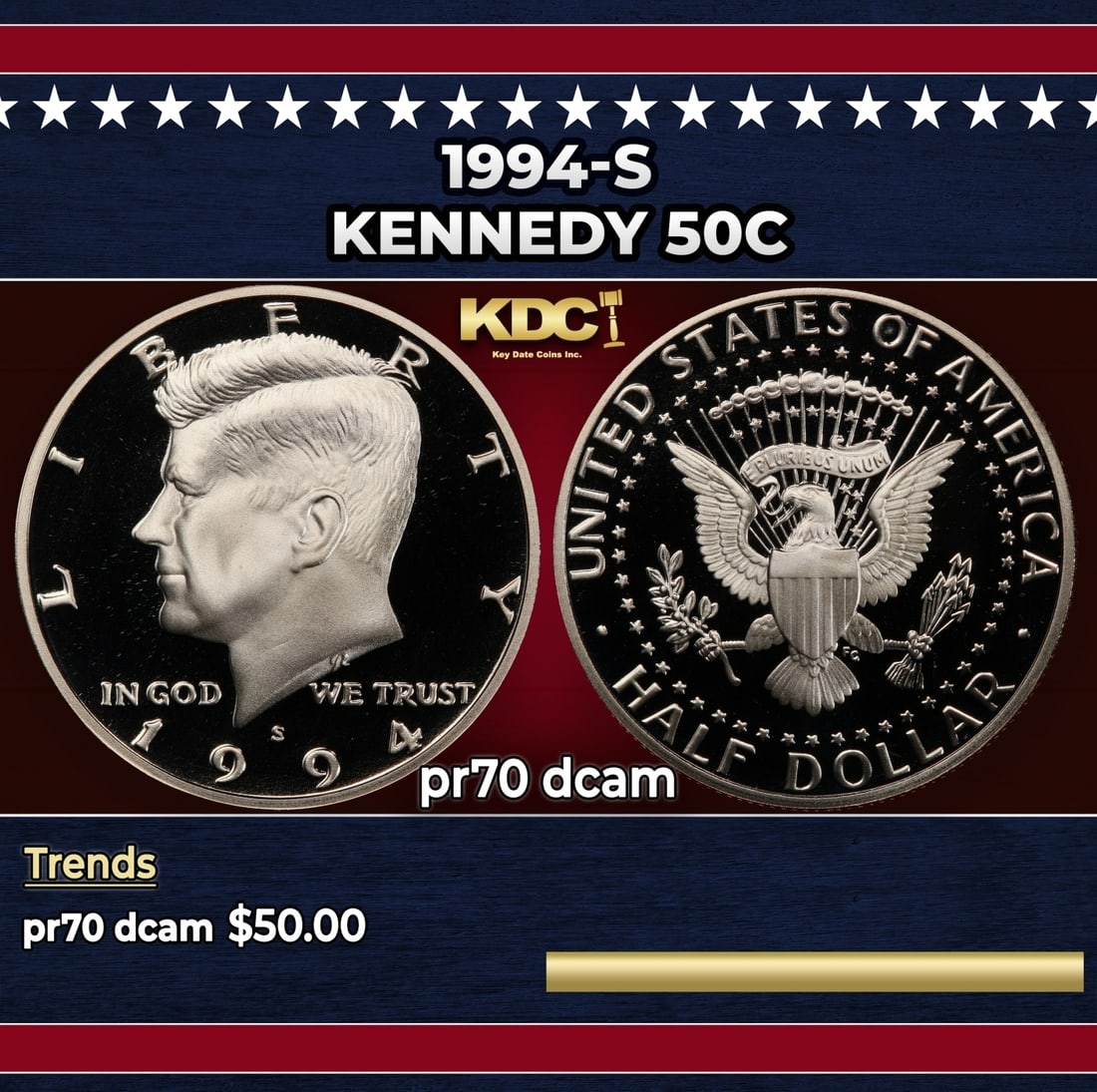 1994-s Proof Kennedy Half Dollar 50c pr70 dcam SEGS (1 of 3)
