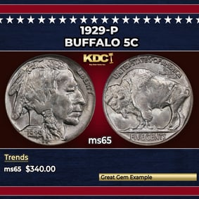 1929-p Buffalo Nickel 5c Grades ms65