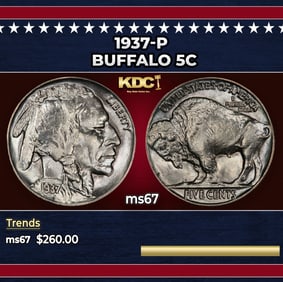1937-p Buffalo Nickel 5c ms67 SEGS