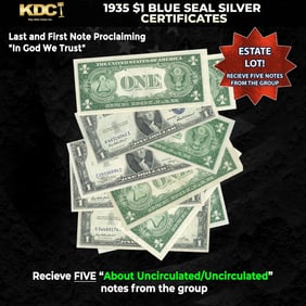 5x 1935 $1 Blue Seal Silver Certificates Grades AU/CU