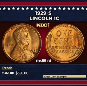 1929-s Lincoln Cent 1c Grades ms65 rd