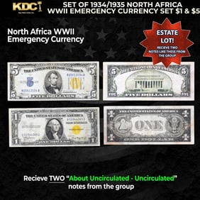 Set of 1934/1935 North Africa WWII Emergency Currency Set $1 & $5 Grades AU/CU