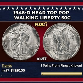 1946-d Walking Liberty Half Dollar Near Top Pop 50c ms67 SEGS