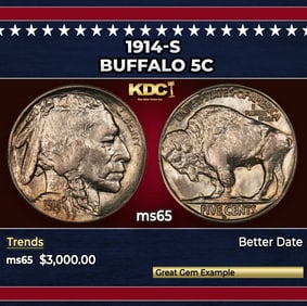 1914-s Buffalo Nickel 5c ms65 SEGS