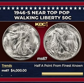 1946-s Walking Liberty Half Dollar Near Top Pop 50c ms67 SEGS